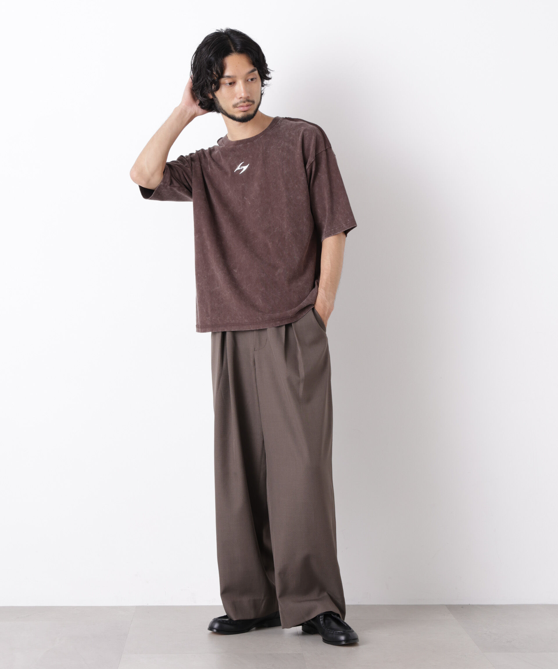 NANO universe「ワンポイントピグメントTシャツ 半袖」|Tシャツ・カットソー|