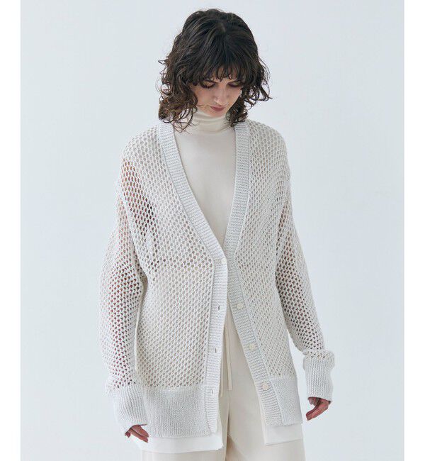 BEIGE,「【洗える】ALOE / コットンメッシュVネックミドル丈カーディガン」|カーディガン|Ecru