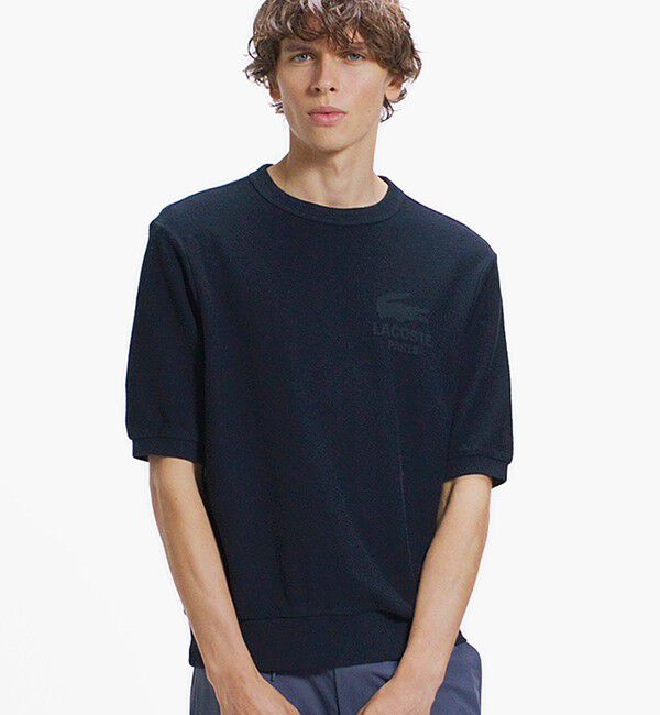 LACOSTE「インディゴパイル 半袖スウェットシャツ」|スウェット・ジャージ|ブラック