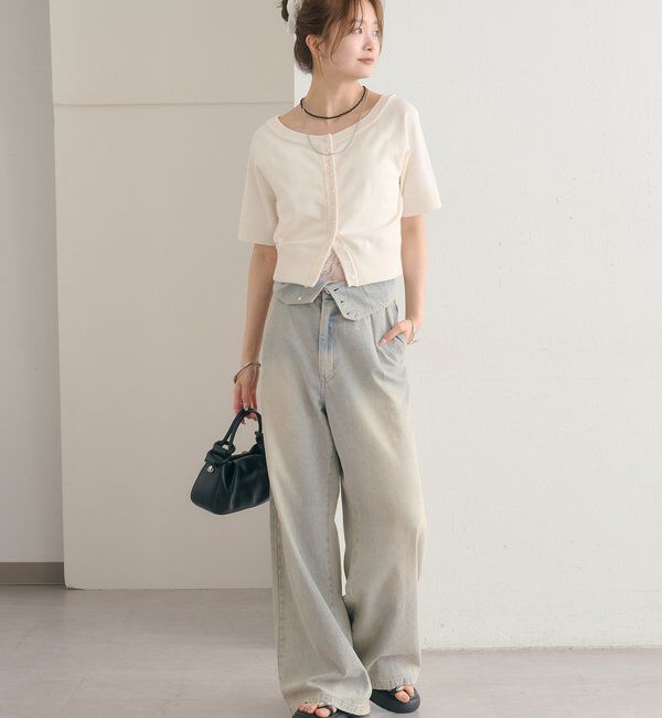  「半袖クリアボタンカーディガン」|カーディガン|