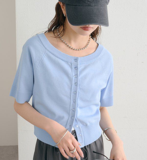  「半袖クリアボタンカーディガン」|カーディガン|