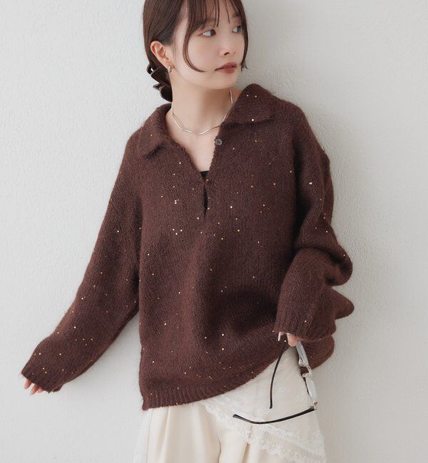  「襟付きラメニット」|ニット・セーター|