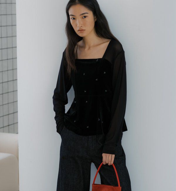  「ベロア刺繍ペプラムトップス」|Tシャツ・カットソー|