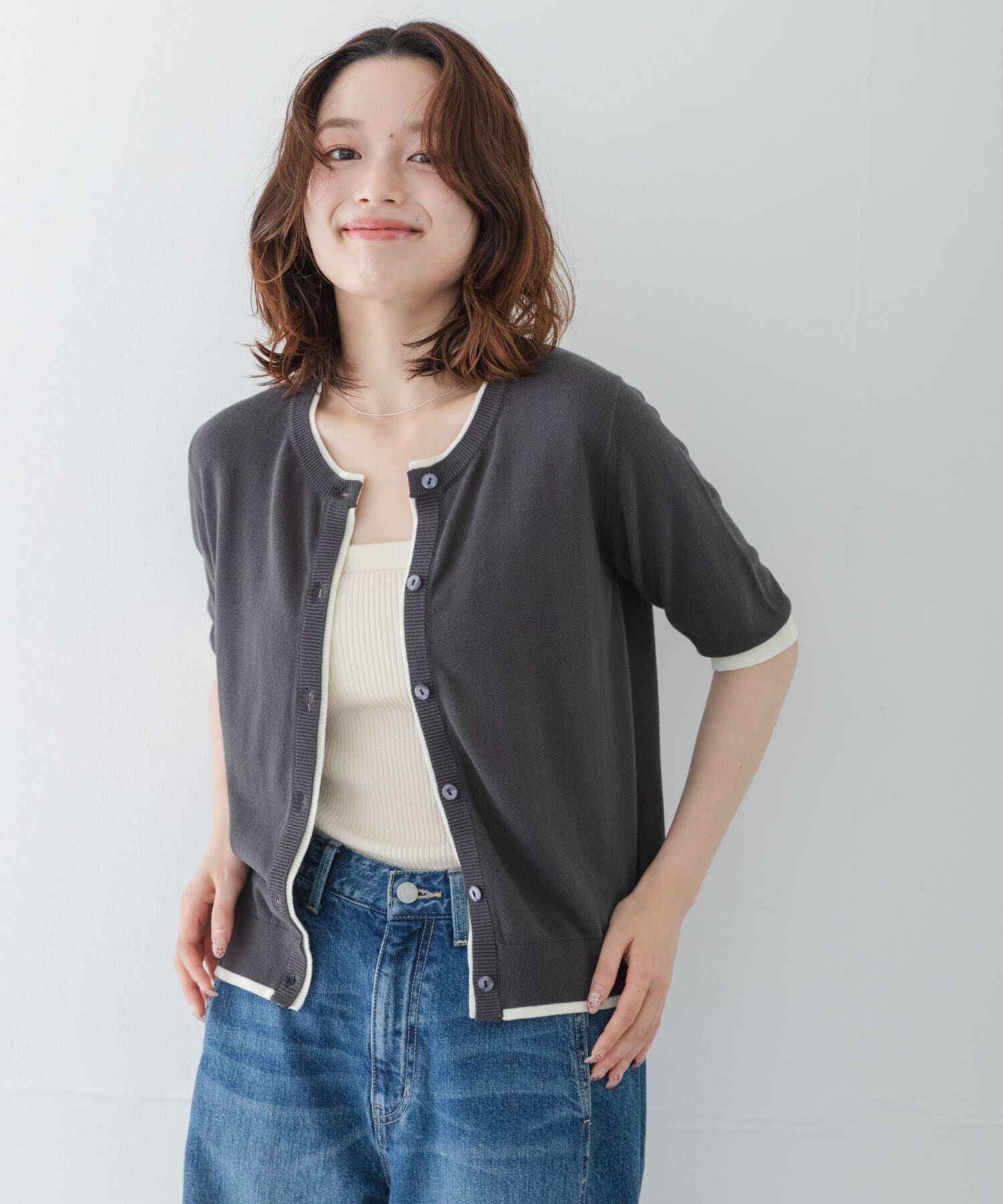 Sonny Label 「クールミスト配色クルーネックカーディガン」|カーディガン|