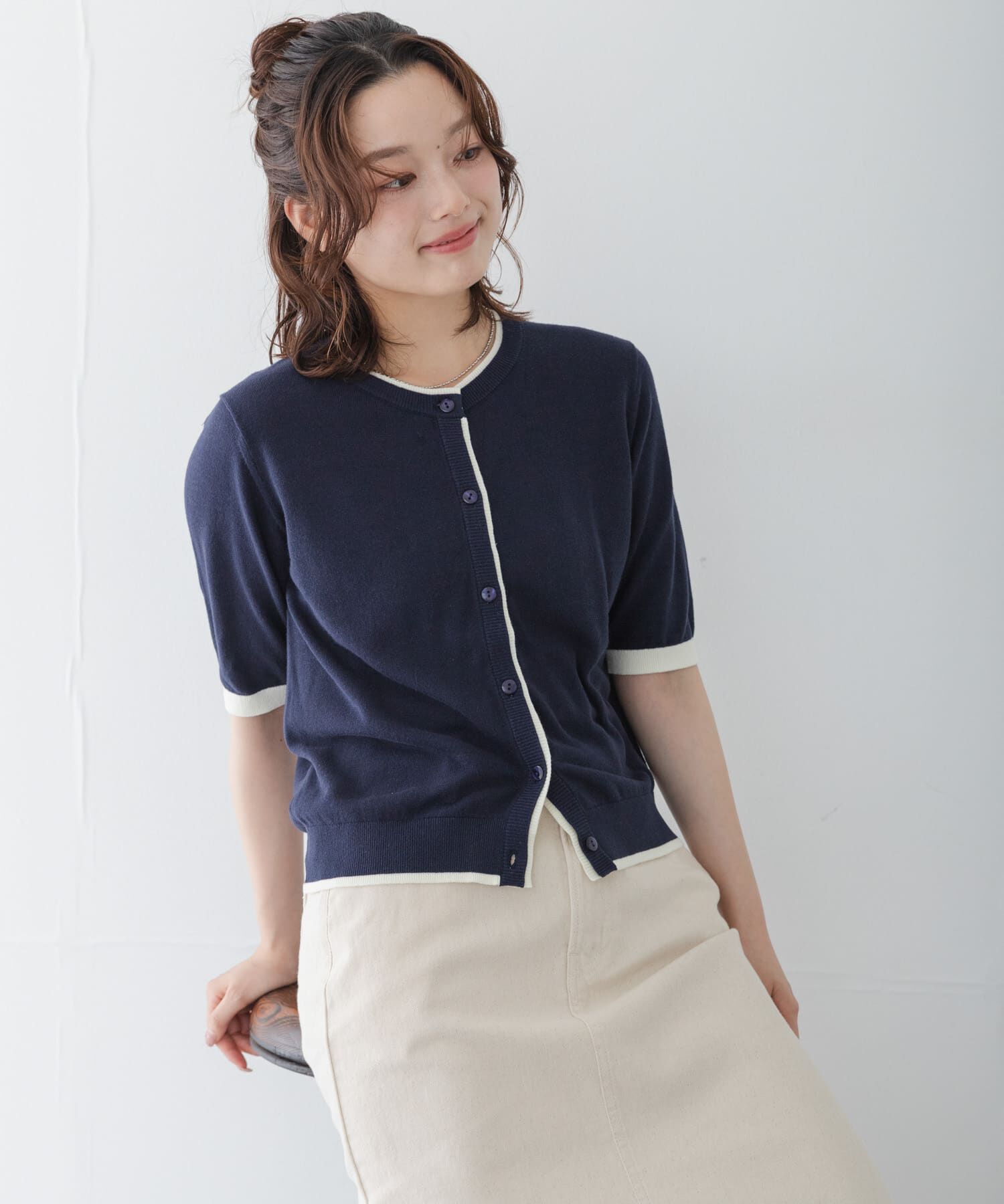 Sonny Label 「クールミスト配色クルーネックカーディガン」|カーディガン|