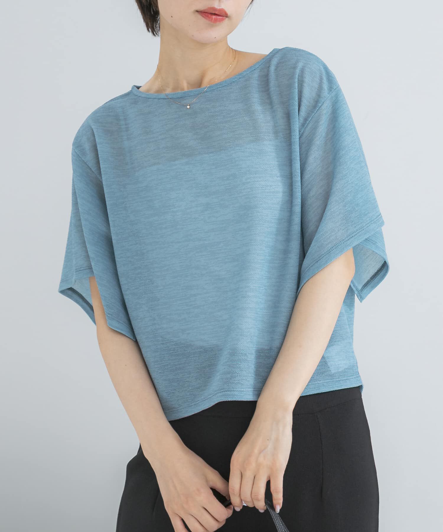 URBAN RESEARCH ROSSO「スリットスリーブカラミカットソー」|Tシャツ・カットソー|ブルー系その他