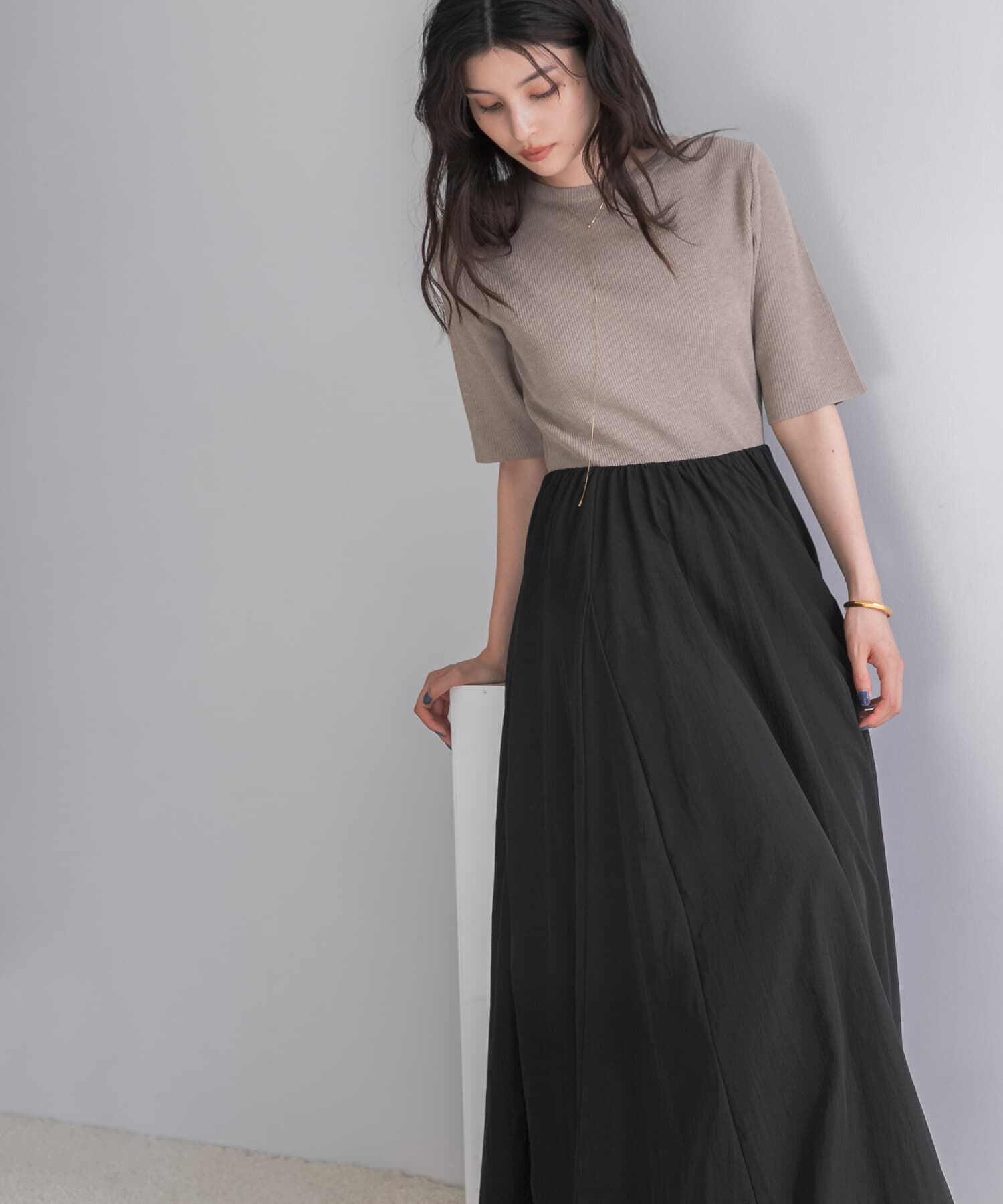 URBAN RESEARCH ROSSO「『一部WEB限定カラー』ニットドッキングワンピース」|ワンピース|ベージュ系その他
