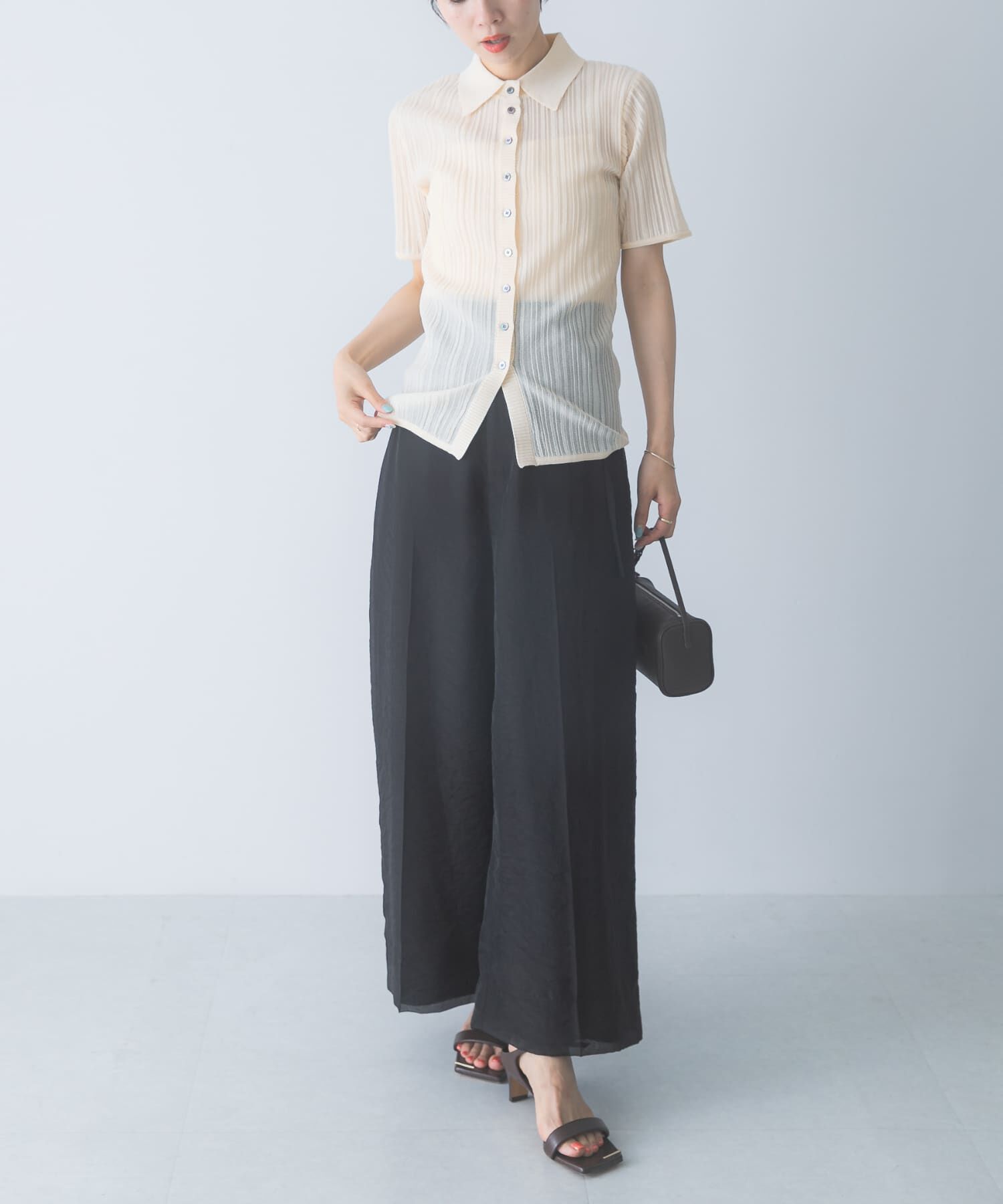 URBAN RESEARCH ROSSO「ELENDEEK　SHEER PLEATS KNIT TOP」|カーディガン|