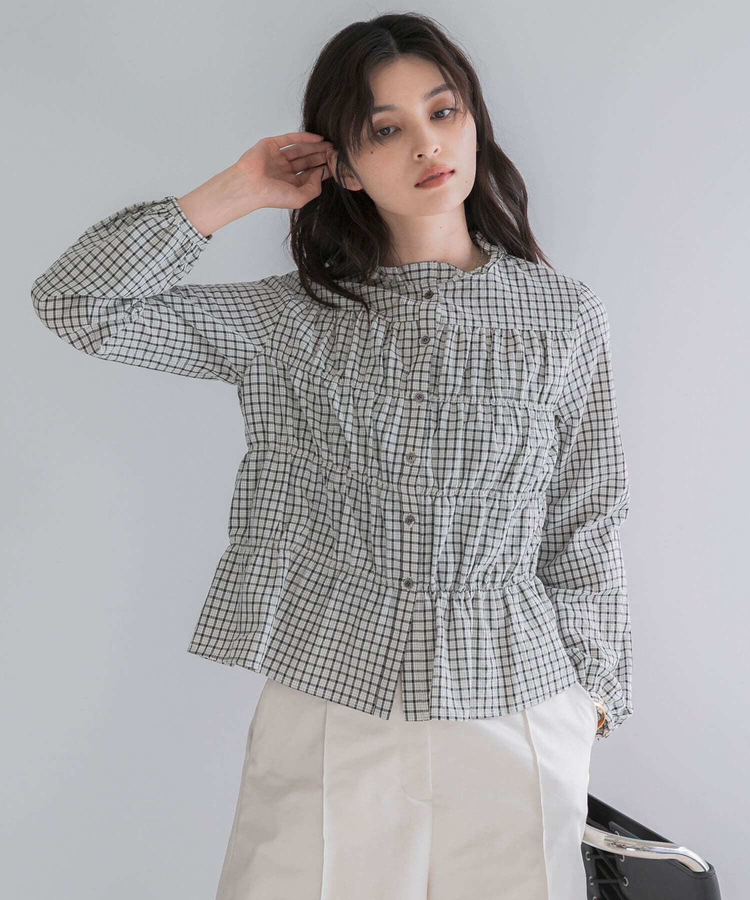 URBAN RESEARCH ROSSO「チェックシャーリングブラウス」|シャツ・ブラウス|