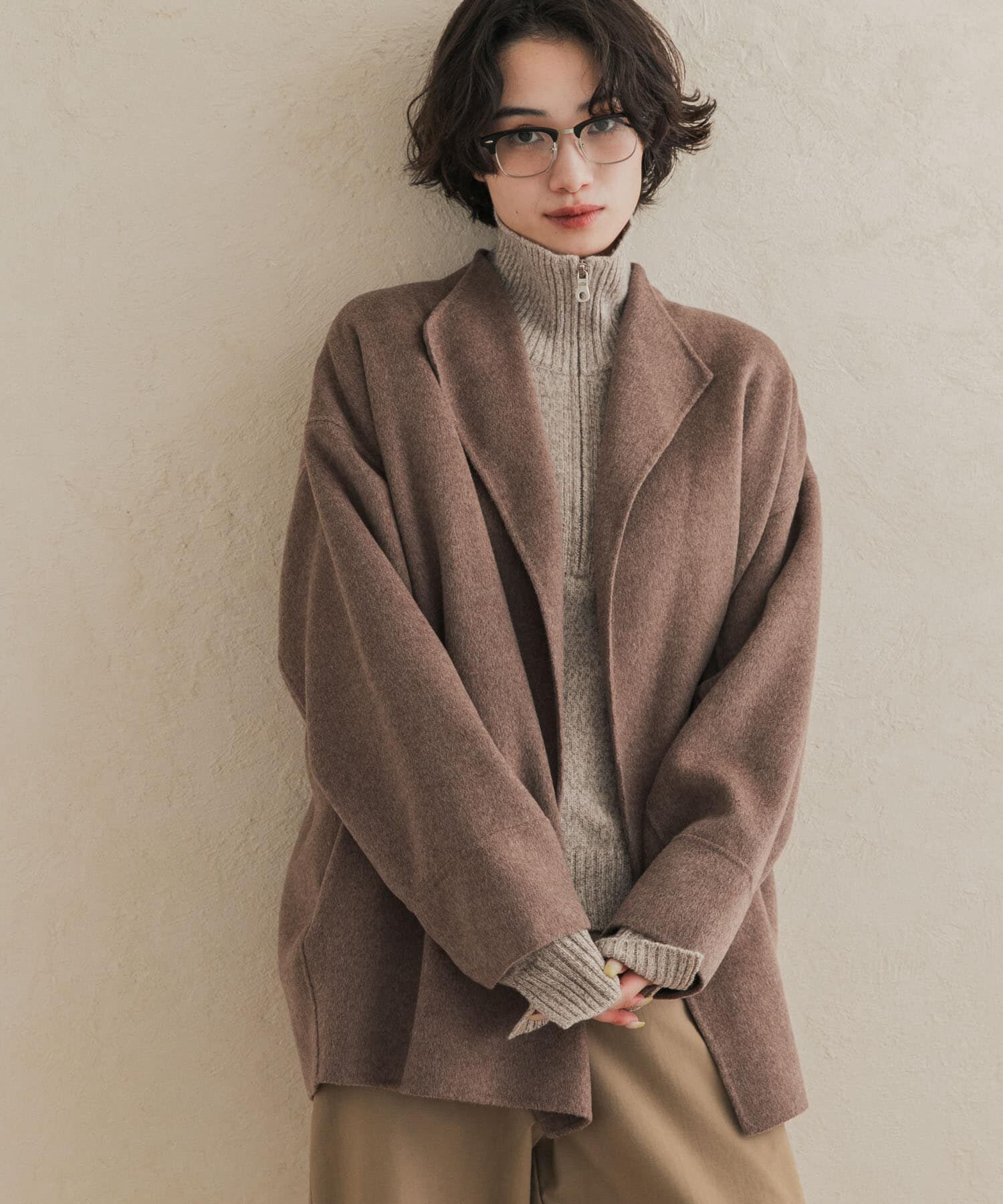 URBAN RESEARCH DOORS「ウールリバーミドルガウンコート」|ノーカラーコート|