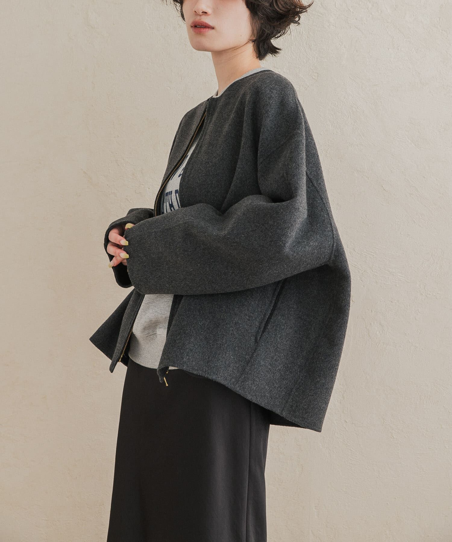 URBAN RESEARCH DOORS「ウールリバーZIPノーカラーコート」|ノーカラーコート|