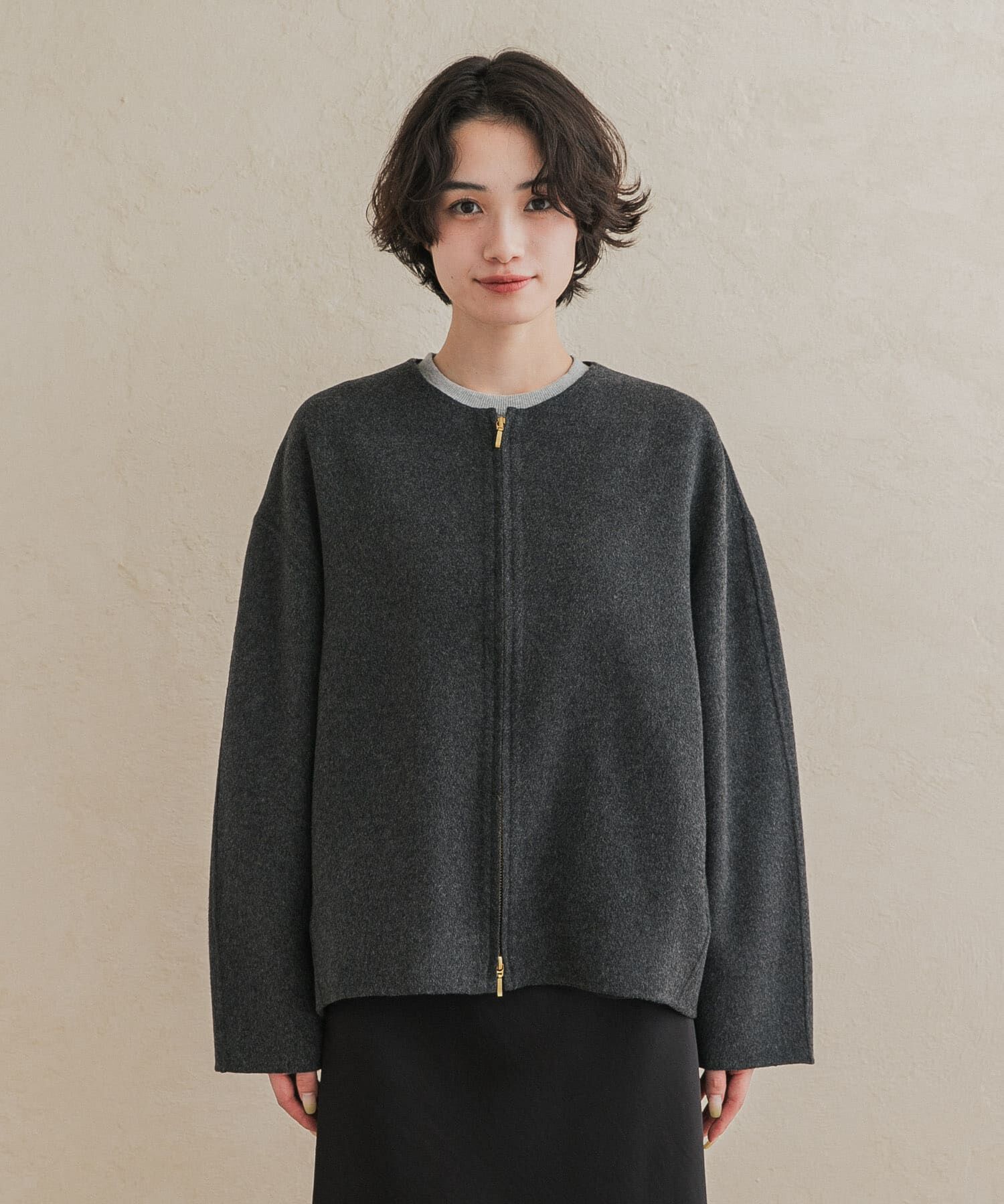 URBAN RESEARCH DOORS「ウールリバーZIPノーカラーコート」|ノーカラーコート|