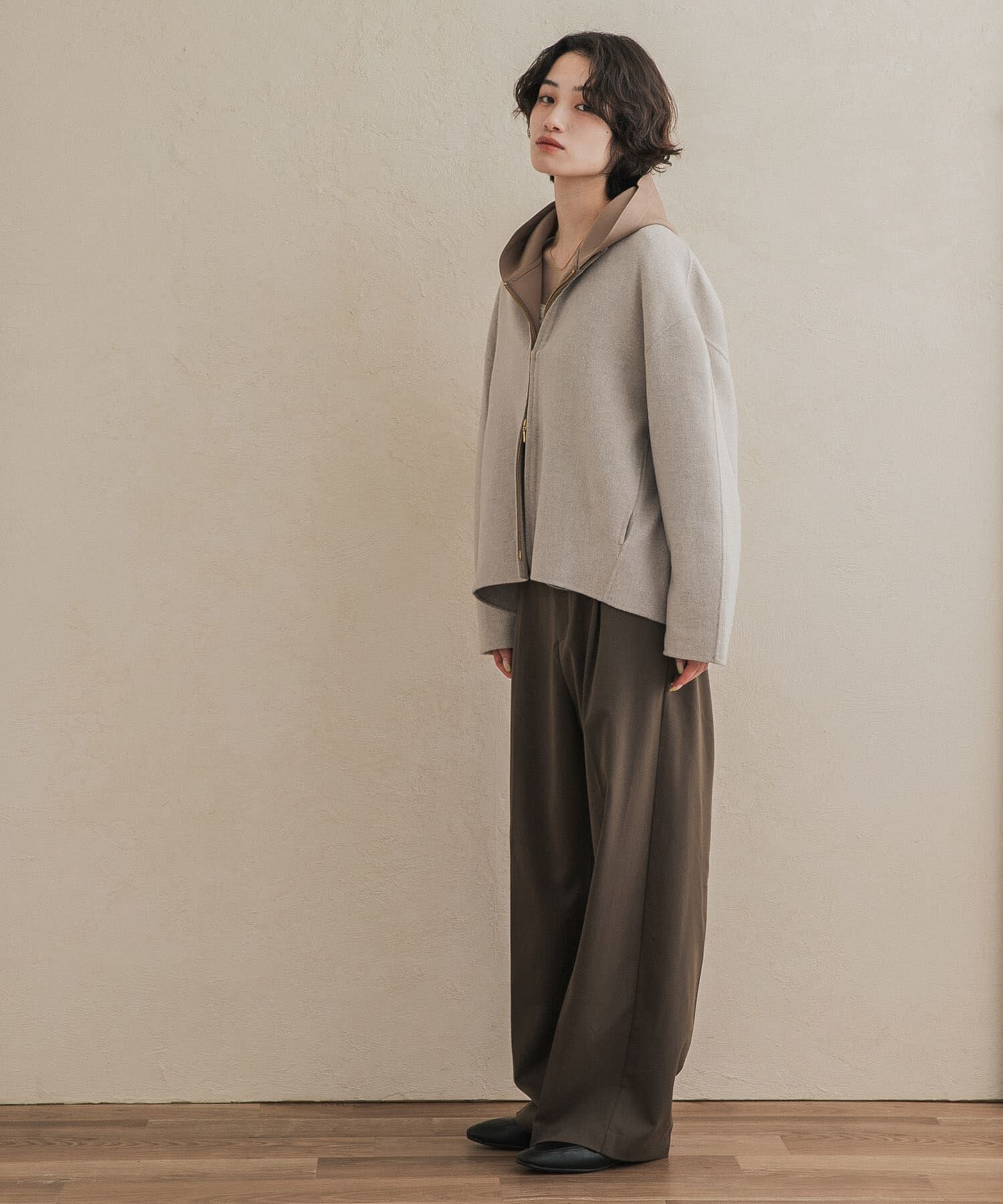URBAN RESEARCH DOORS「ウールリバーZIPノーカラーコート」|ノーカラーコート|