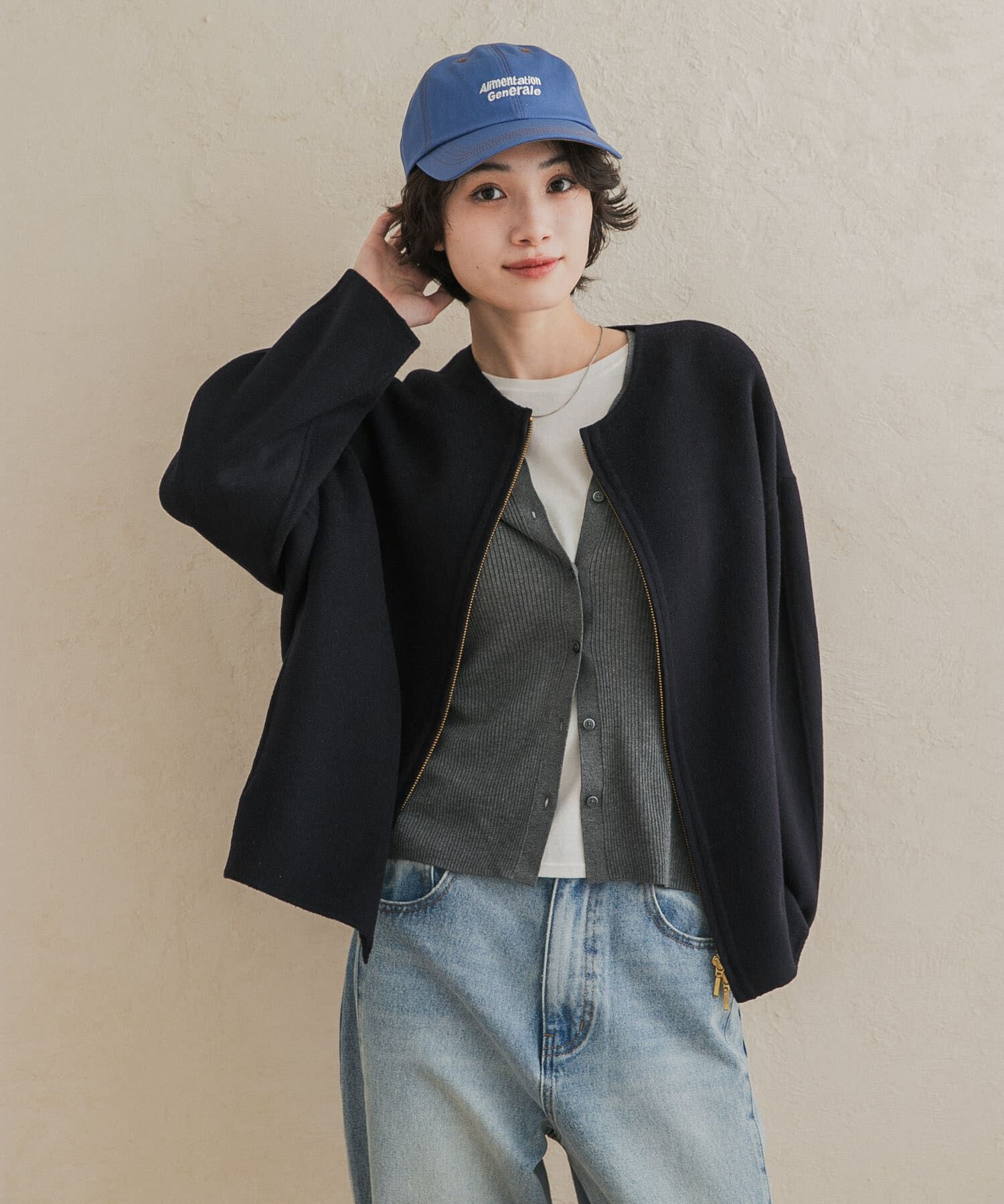 URBAN RESEARCH DOORS「ウールリバーZIPノーカラーコート」|ノーカラーコート|ネイビー