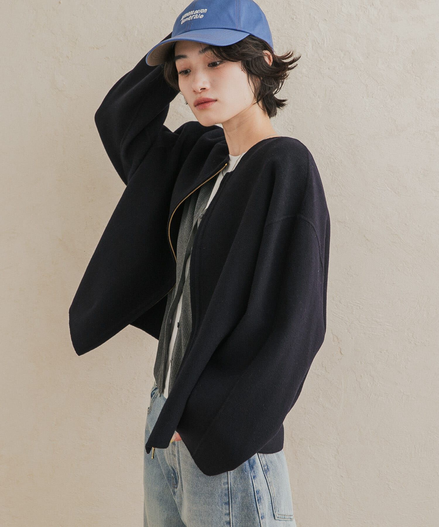 URBAN RESEARCH DOORS「ウールリバーZIPノーカラーコート」|ノーカラーコート|