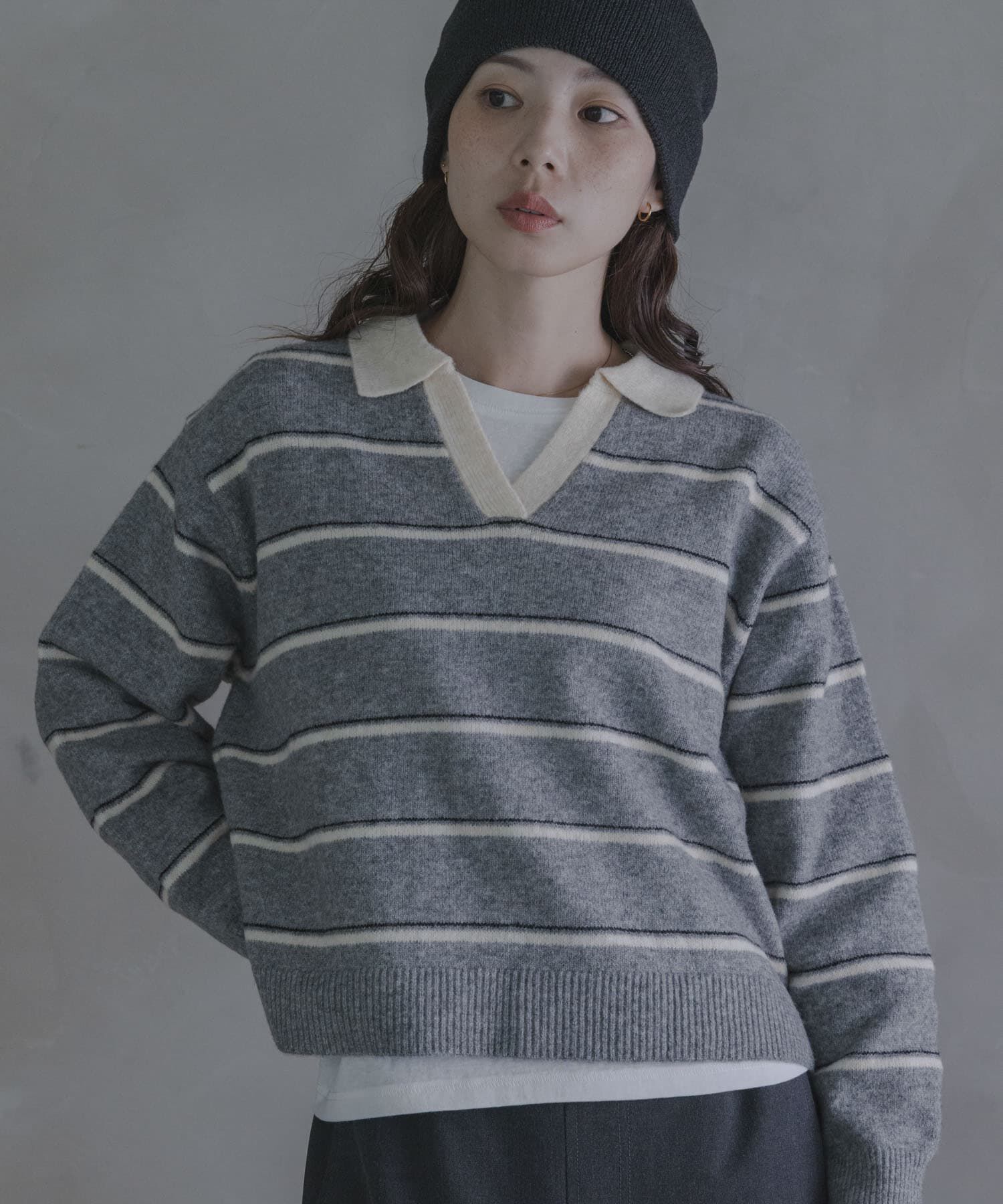 Sonny Label 「ウールブレンドボーダーニットポロシャツ」|ニット・セーター|