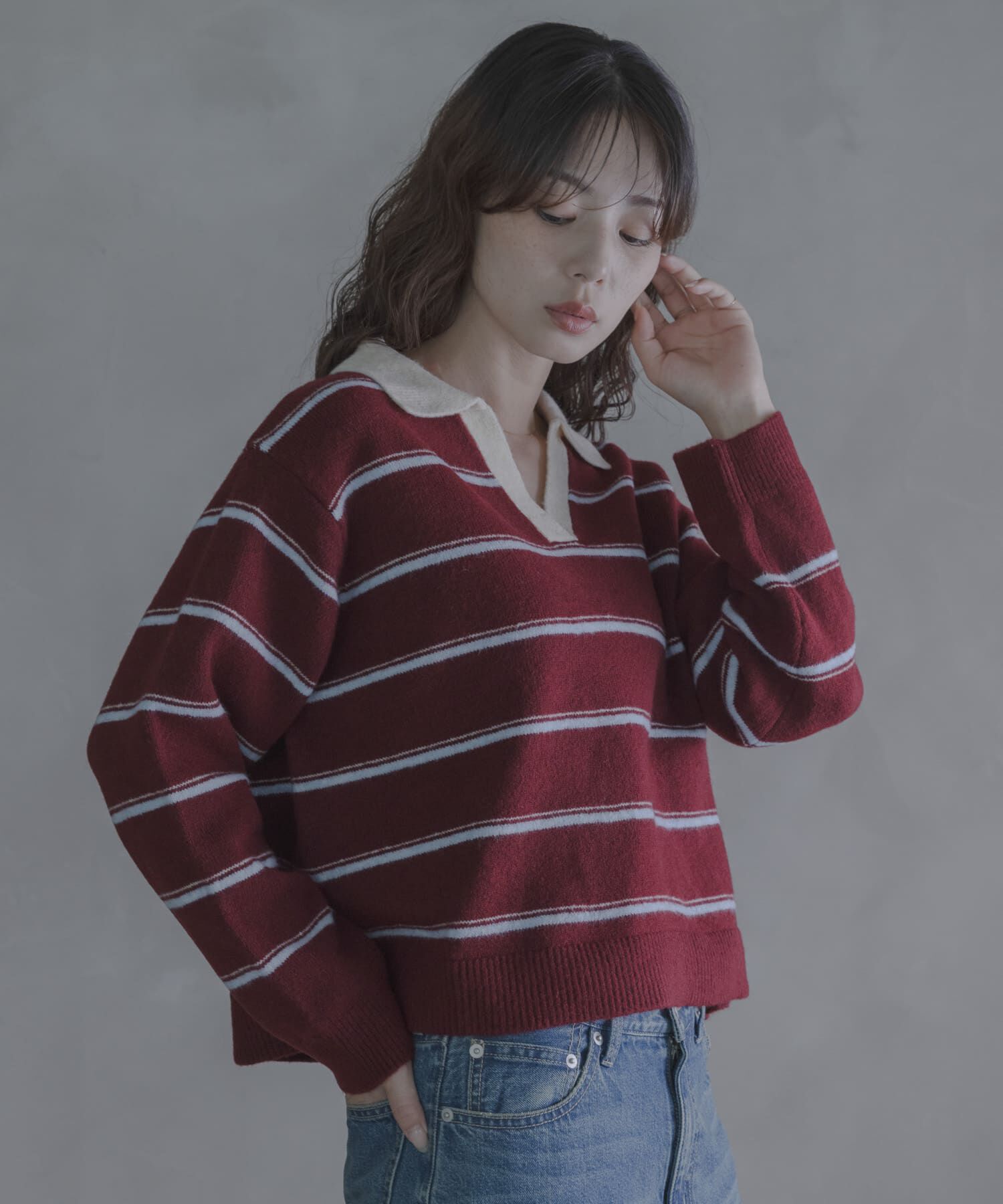Sonny Label 「ウールブレンドボーダーニットポロシャツ」|ニット・セーター|