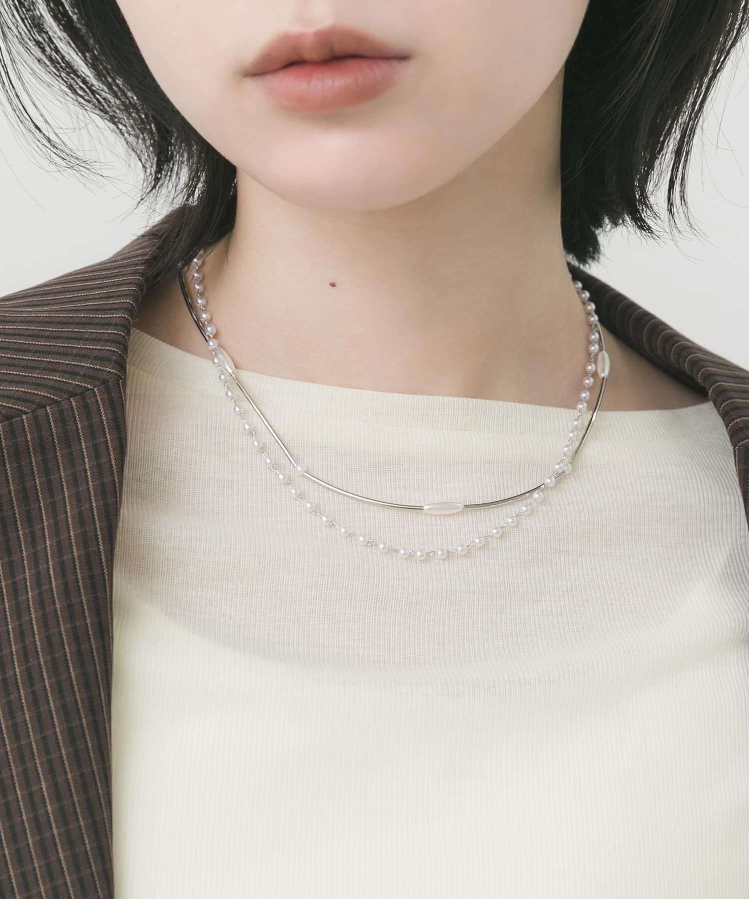 SMELLY「パールメタルレイヤードネックレス」|ネックレス|