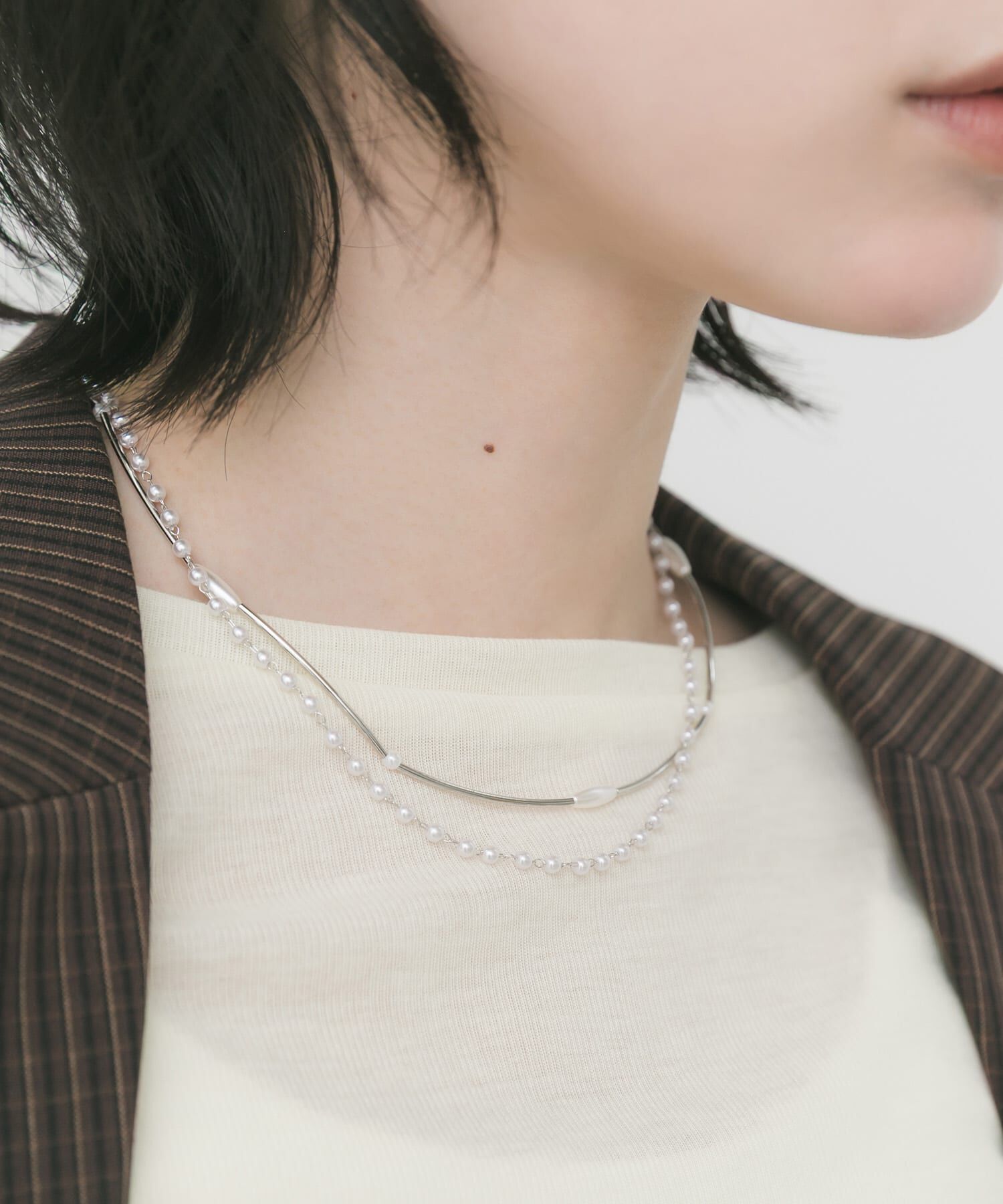 SMELLY「パールメタルレイヤードネックレス」|ネックレス|