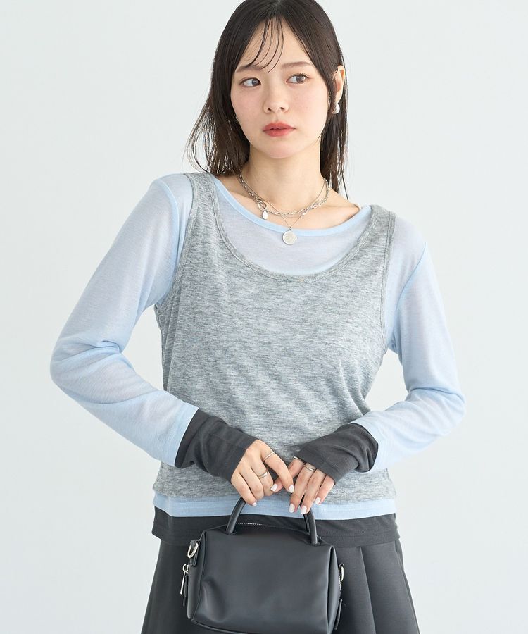 earth music&ecology「SET2点ハイショクシアータンクトップ+ロンT」|Tシャツ・カットソー|Gray Mixture