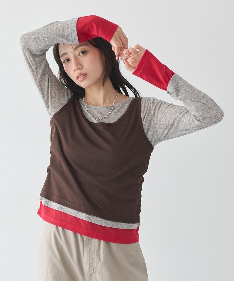 earth music&ecology「SET2点ハイショクシアータンクトップ+ロンT」|Tシャツ・カットソー|