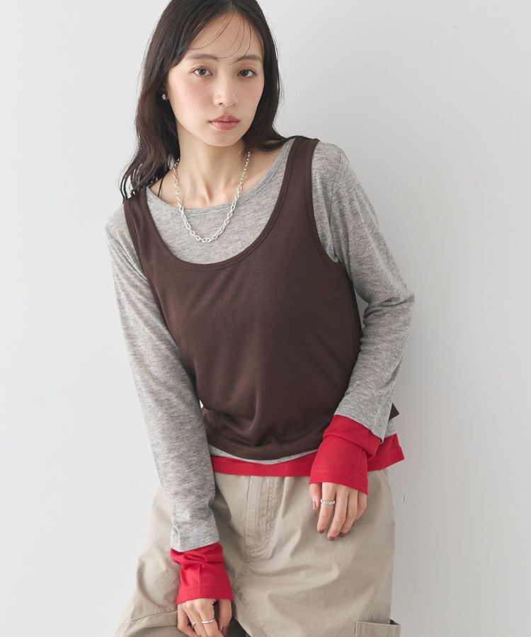 earth music&ecology「SET2点ハイショクシアータンクトップ+ロンT」|Tシャツ・カットソー|