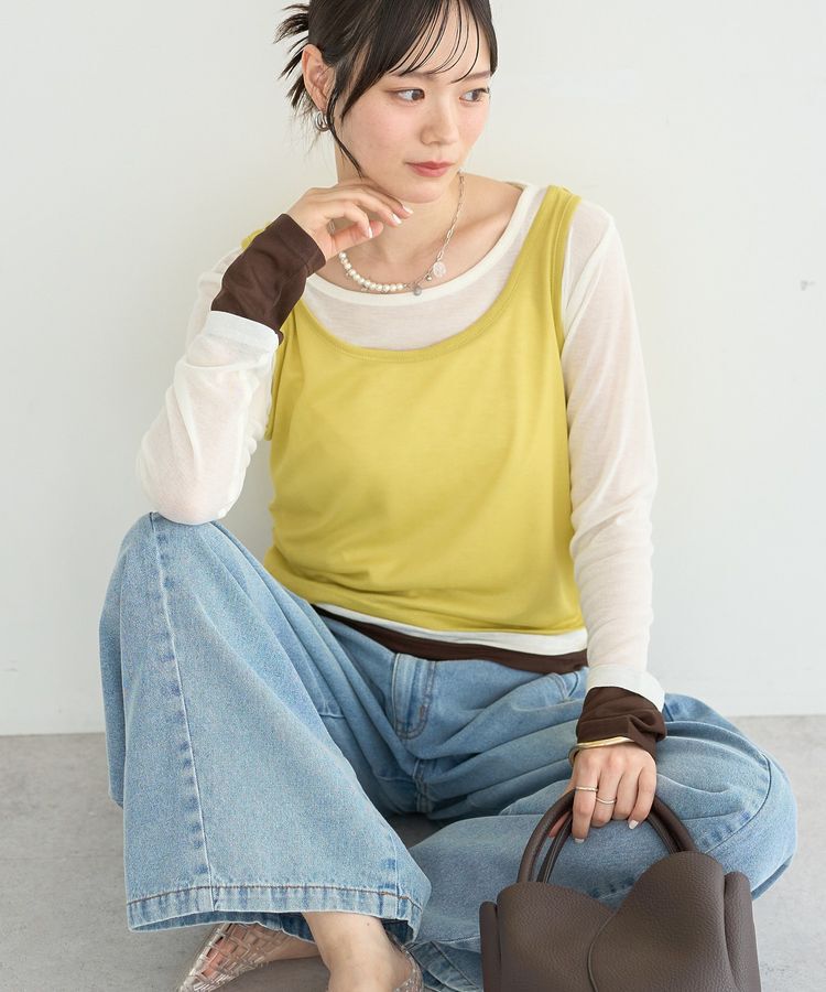 earth music&ecology「SET2点ハイショクシアータンクトップ+ロンT」|Tシャツ・カットソー|Yellow
