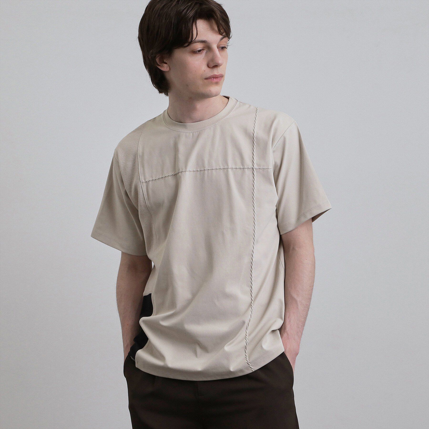 tk.TAKEO KIKUCHI「【吸水速乾/ＵＶカット】ダッシュライン切替Tシャツ」|Tシャツ・カットソー|グレージュ(050)