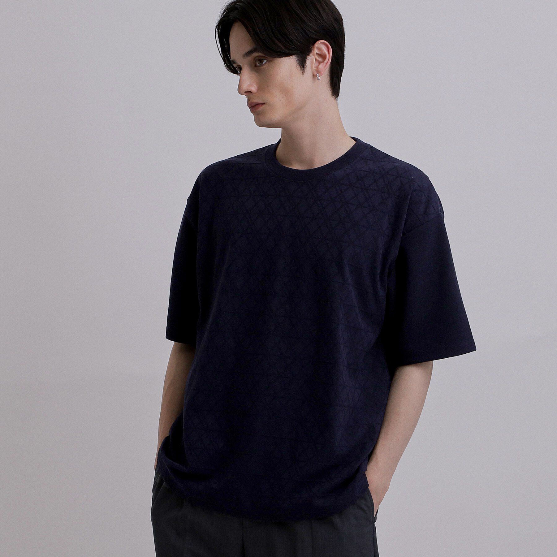 tk.TAKEO KIKUCHI「バイヤスジャカードTシャツ」|Tシャツ・カットソー|ネイビー(094)