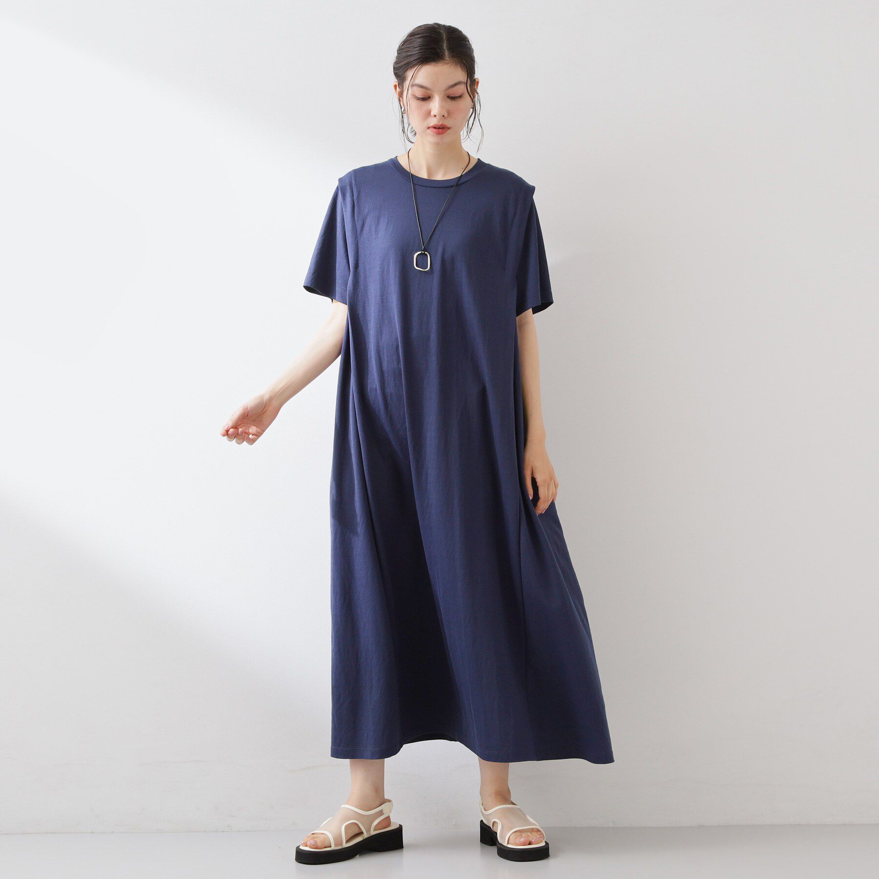 THE SHOP TK「【ひんやり/体型カバー】肩タックデザイン サックワンピース」|ワンピース|