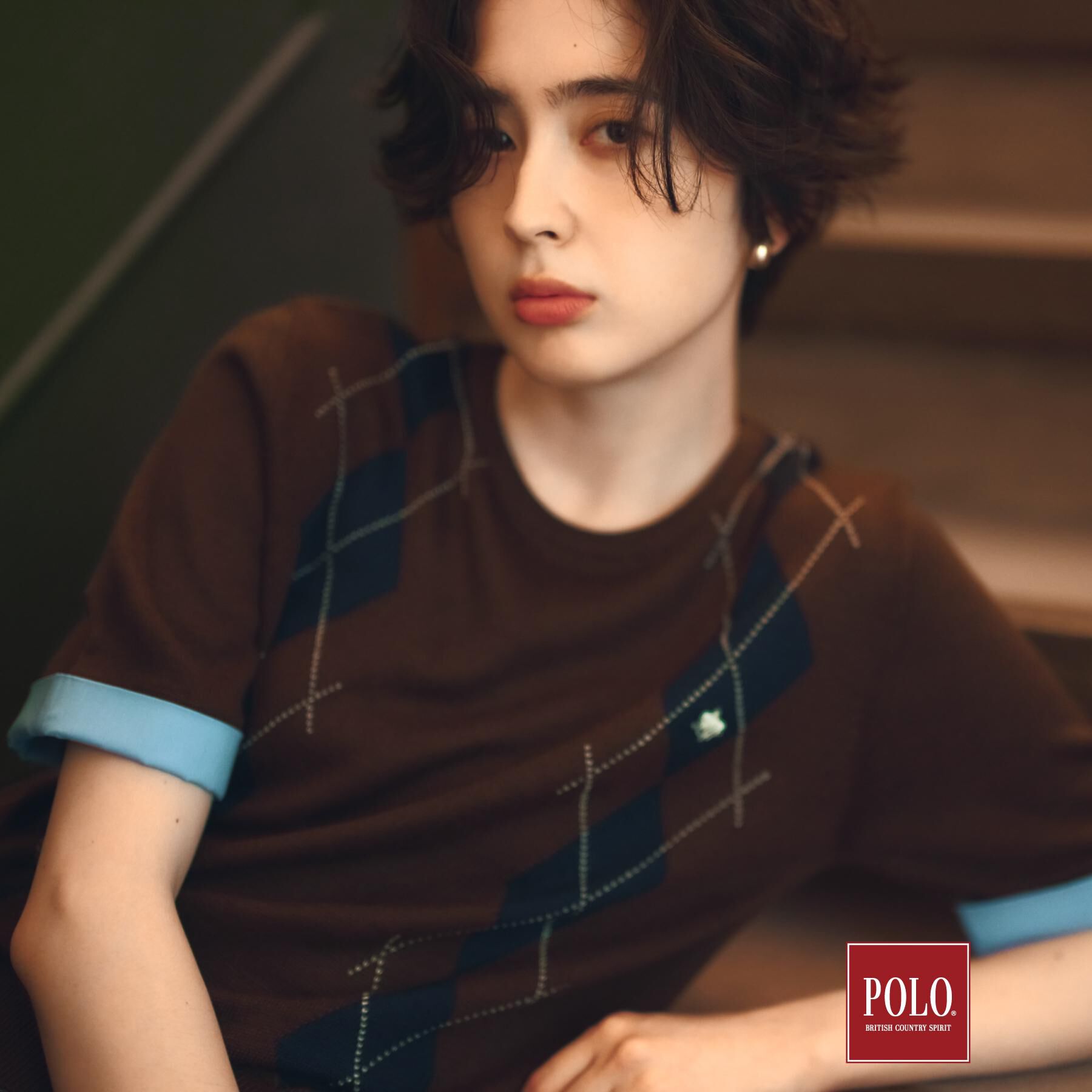 THE SHOP TK「POLO BCS/アーガイル5分袖ニット」|ニット・セーター|