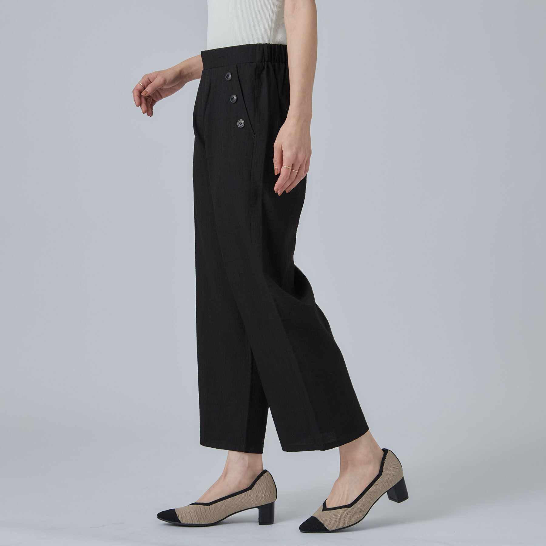 SHOO･LA･RUE「【ひんやり/S-LL/洗濯機可】ボタンがアクセント ストレートクロップドパンツ」|その他|
