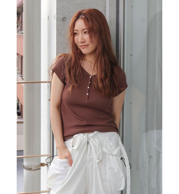 Ungrid「ヘンリーハーフスリーブTee」|Tシャツ・カットソー|
