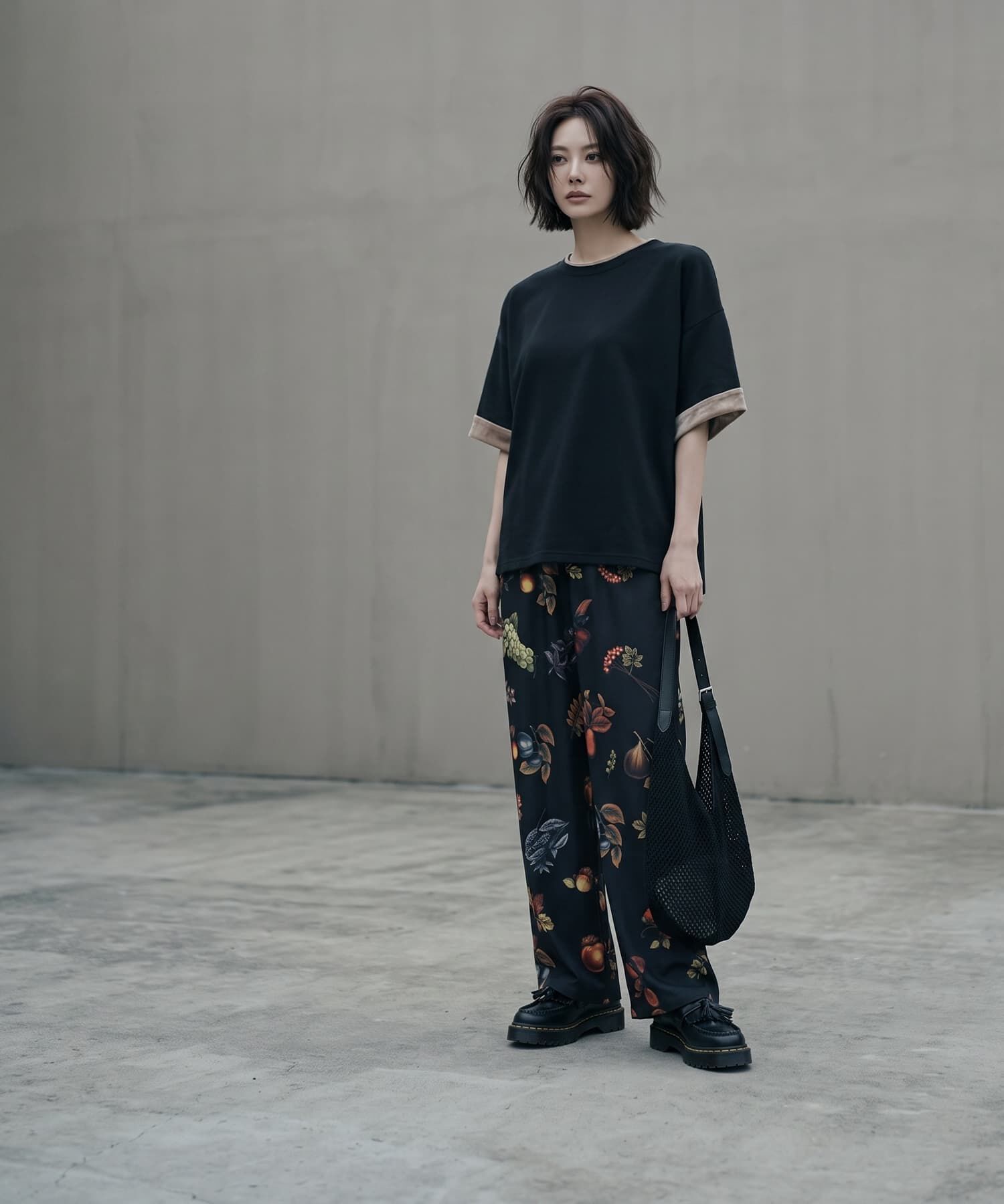 STYLE DELI「【BLK001】天竺&times;ベロア袖口配色プルオーバー」|Tシャツ・カットソー|