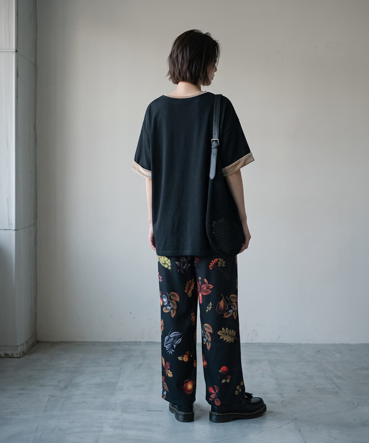 STYLE DELI「【BLK001】天竺&times;ベロア袖口配色プルオーバー」|Tシャツ・カットソー|