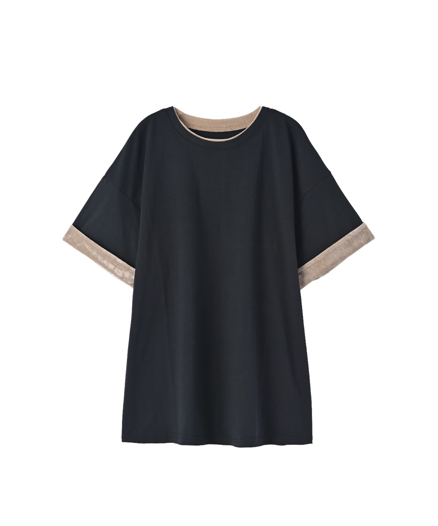 STYLE DELI「【BLK001】天竺&times;ベロア袖口配色プルオーバー」|Tシャツ・カットソー|