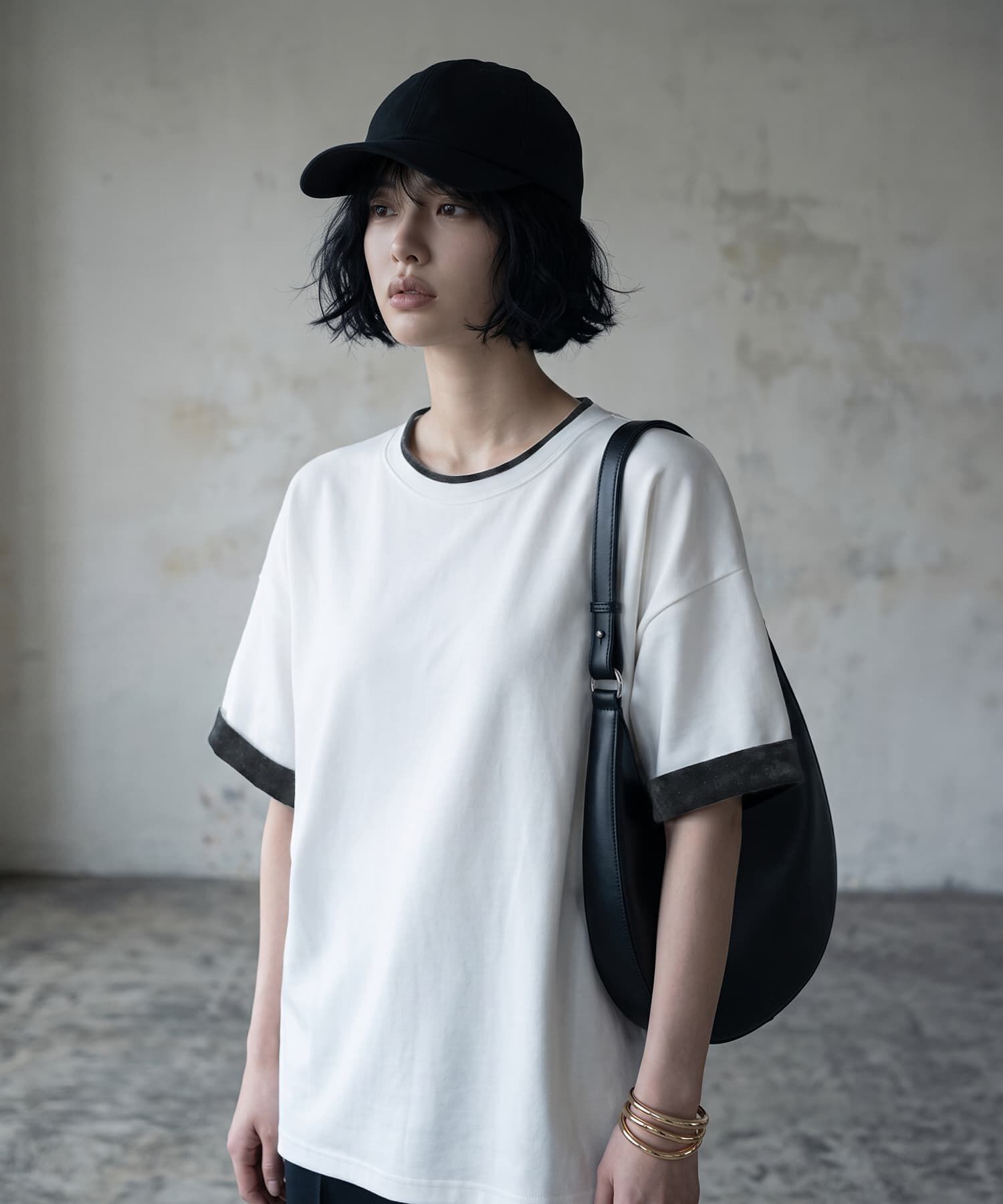 STYLE DELI「【BLK001】天竺&times;ベロア袖口配色プルオーバー」|Tシャツ・カットソー|
