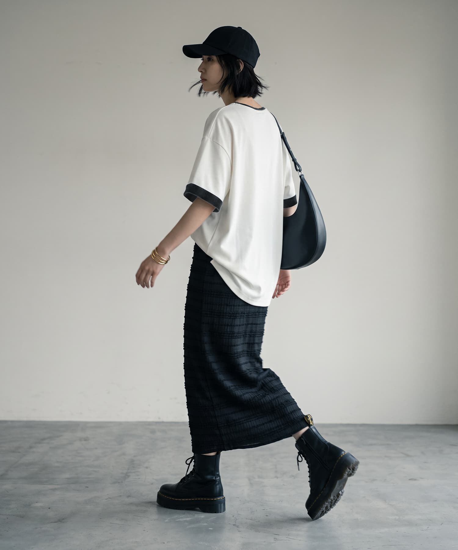 STYLE DELI「【BLK001】天竺&times;ベロア袖口配色プルオーバー」|Tシャツ・カットソー|