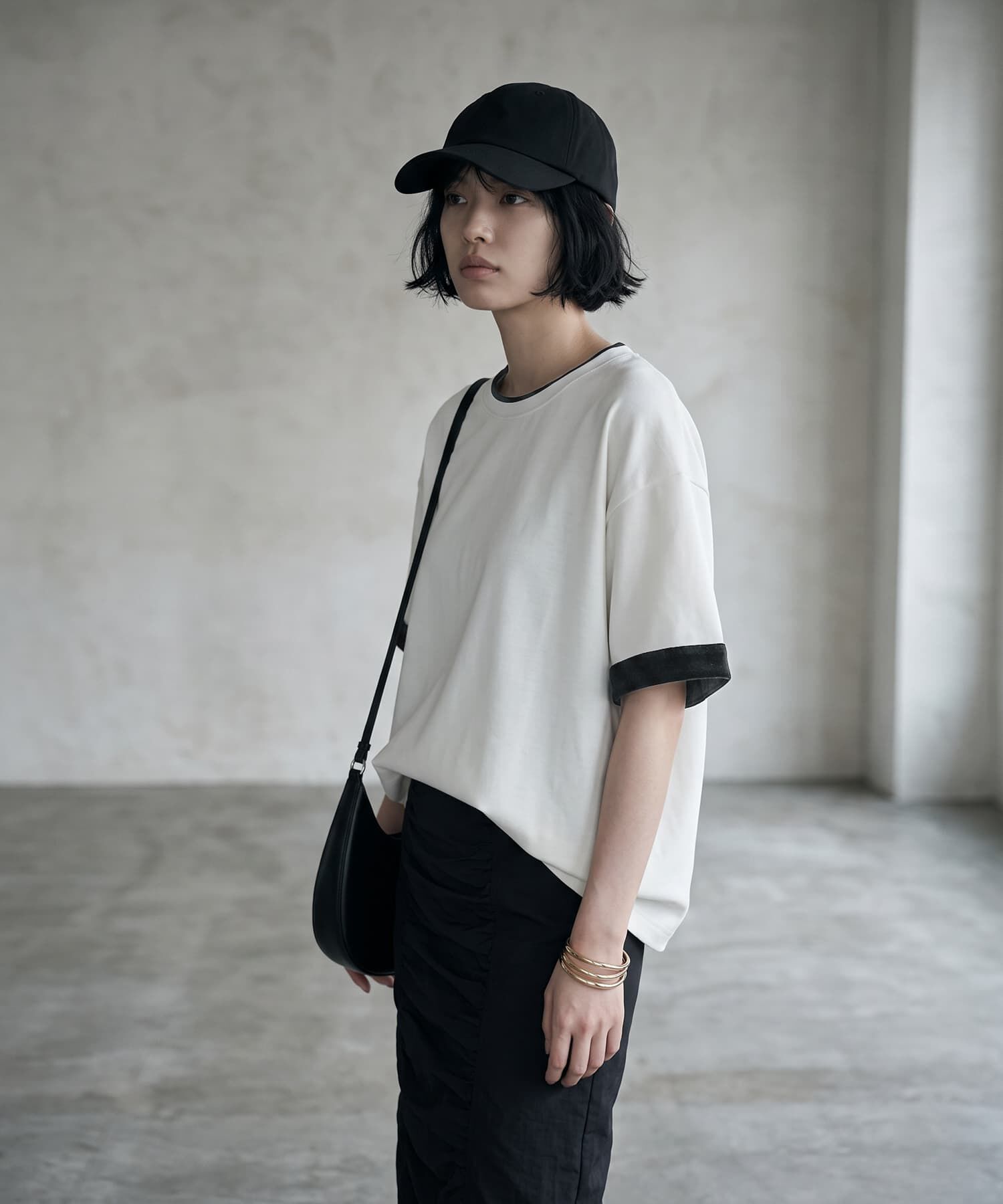 STYLE DELI「【BLK001】天竺&times;ベロア袖口配色プルオーバー」|Tシャツ・カットソー|