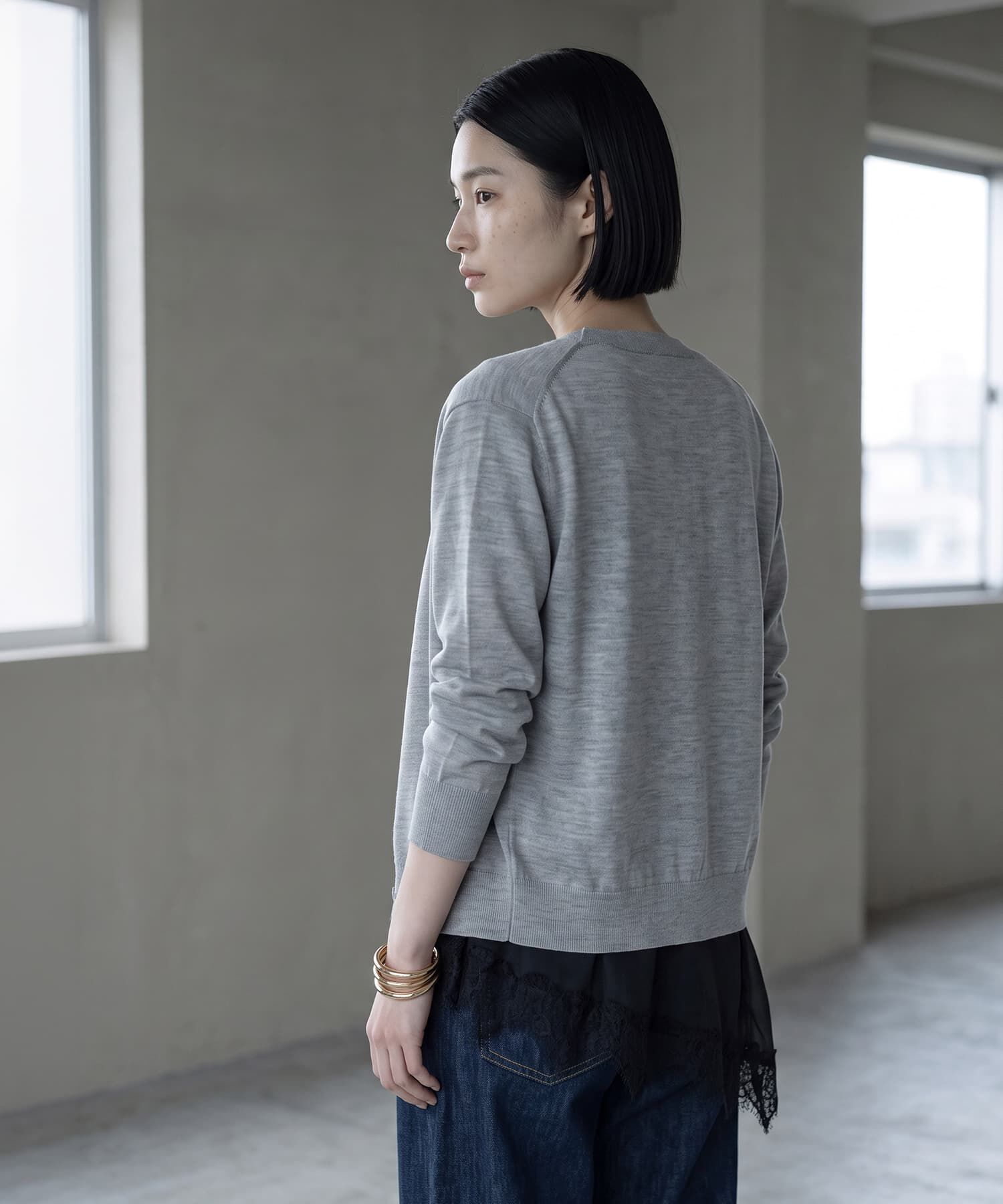 STYLE DELI「【BLK001】裾サテンレースレイヤード風トップス」|Tシャツ・カットソー|
