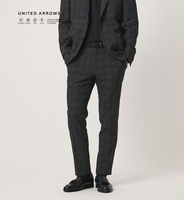 UNITED ARROWS「グレンプレイド ノープリーツ テーパードパンツ UA COZY ウォッシャブル 2WAYストレッチ」|スラックス|DK.GRAY