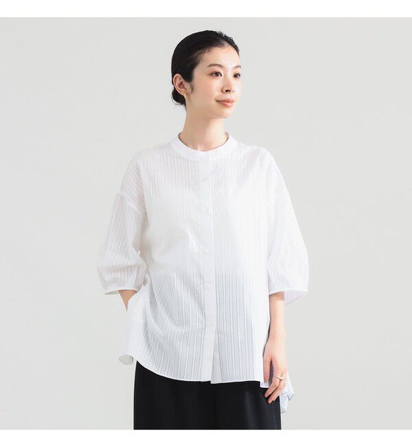 Demi-Luxe BEAMS 「フェミニン ハーフスリーブ ボリューム シャツ」|シャツ・ブラウス|WHITE_STRIPE