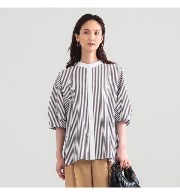 Demi-Luxe BEAMS 「フェミニン ハーフスリーブ ボリューム シャツ」|シャツ・ブラウス|BROWN_STRIPE