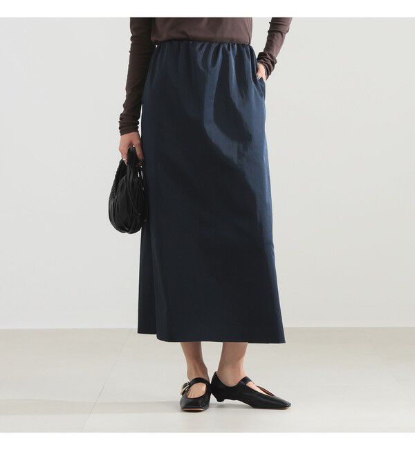 Demi-Luxe BEAMS 「サイドスリット サテン スカート」|スカート|NAVY