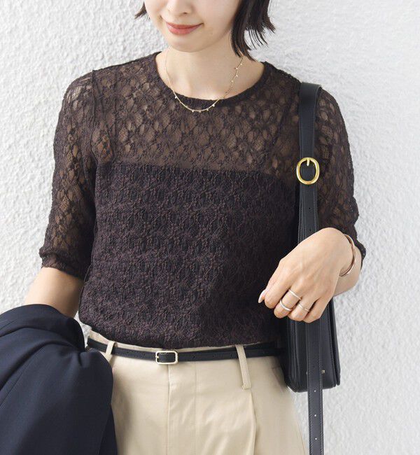 SHIPS for women「〈手洗い可能〉ストレッチ フラワー レース TEE」|Tシャツ・カットソー|