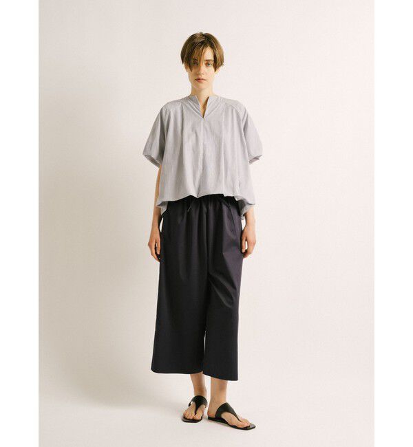 mizuiro ind「mizuiro ind ストライプノーカラーバルーンプルオーバー」|シャツ・ブラウス|