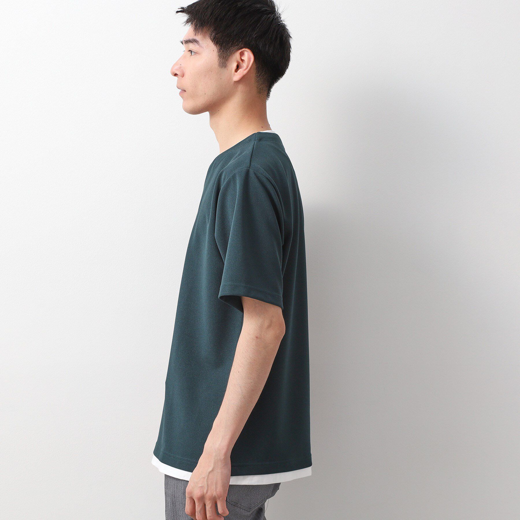 THE SHOP TK「ツイルキーネック 半袖Tシャツ 接触冷感/洗濯機OK」|Tシャツ・カットソー|