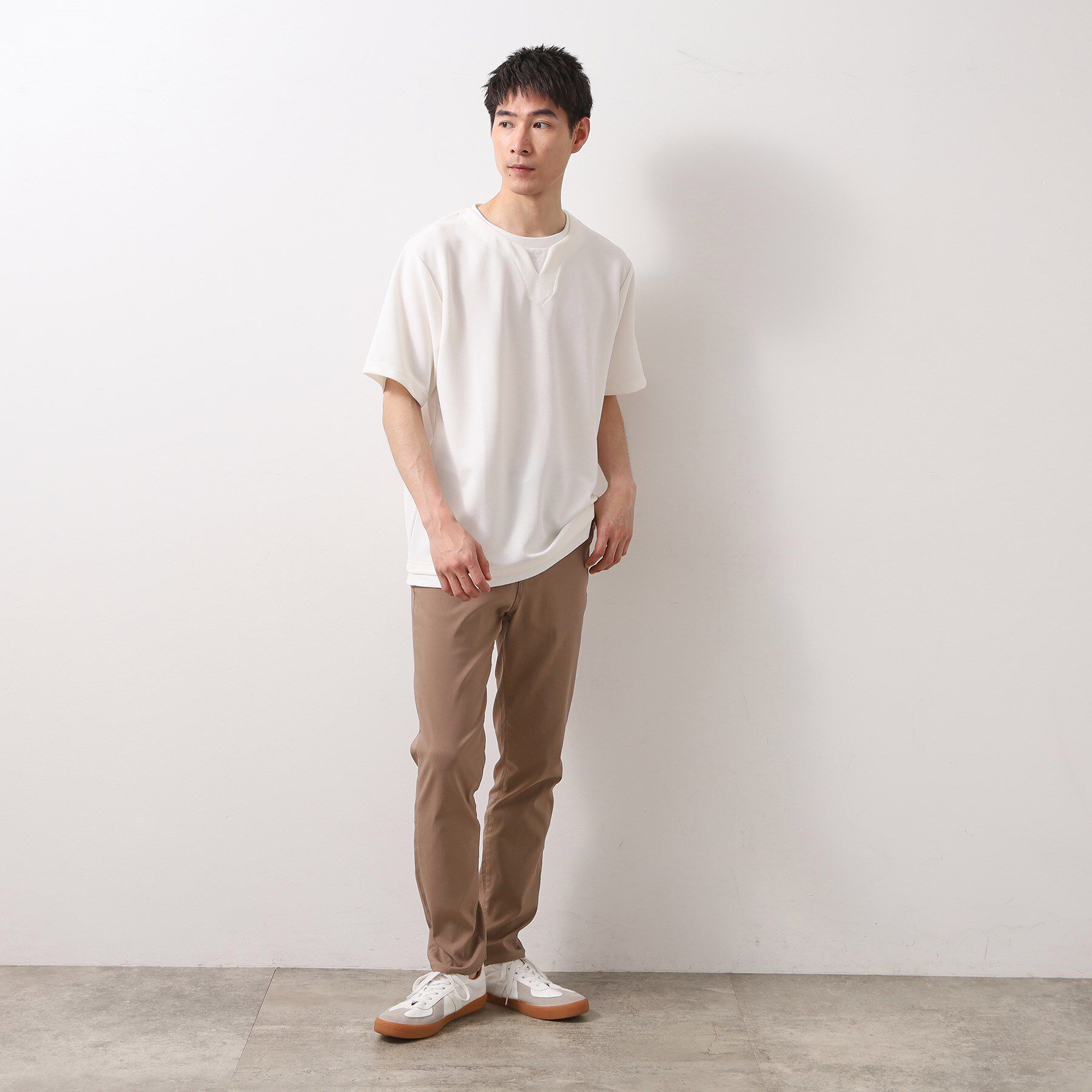 THE SHOP TK「ツイルキーネック 半袖Tシャツ 接触冷感/洗濯機OK」|Tシャツ・カットソー|