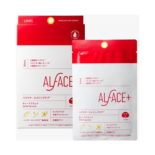 ALFACE＋（オルフェス）「ALFACE+(オルフェス) ディープブラック もっちりマスク (30ml&times;4枚入りBOX)」|フェイスマスク・パック|