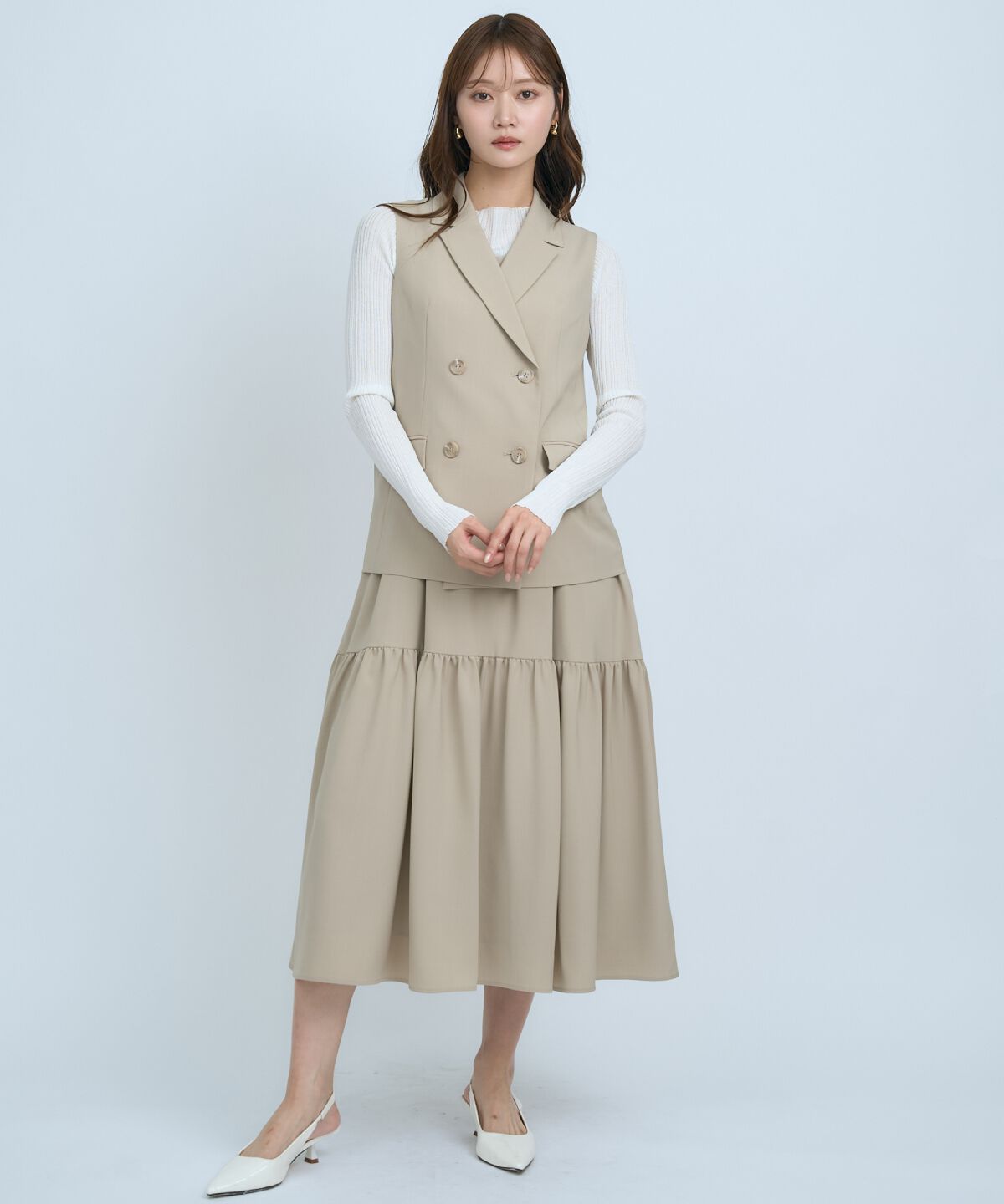 アンドクチュール「テーラードジレ&times;ティアードキャミワンピース」|ワンピース|